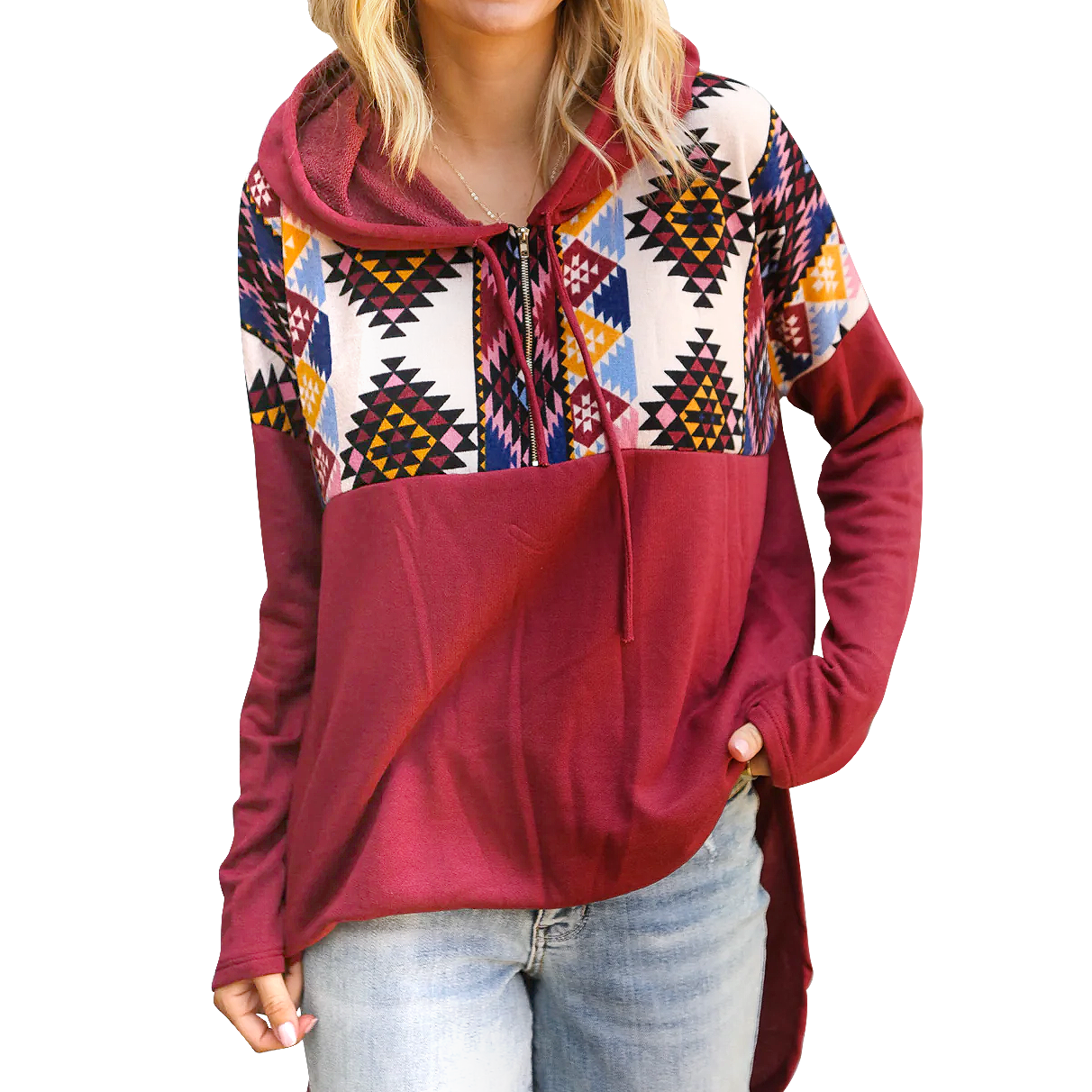 Women's Burgundy Tribal Hoodie
